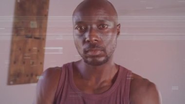 Afro-Amerikan sporcusuna müdahalenin animasyonu. global sporlar, sağlıklı yaşam tarzı ve dijital arayüz konsepti dijital olarak oluşturulmuş video.