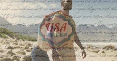 Bağımsızlık Günü 'nün animasyonu dağlarda gezen çeşitli gülümseyen çiftler üzerine yazılmış. Vatanseverlik ve kutlama konsepti dijital olarak oluşturulmuş video.