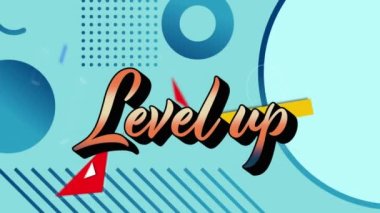 Mavi arkaplandaki geometrik şekiller yerine turuncu renkli metnin animasyonu. Sosyal medya, video oyunu ve küresel iletişim ağı konsepti dijital olarak oluşturuldu.