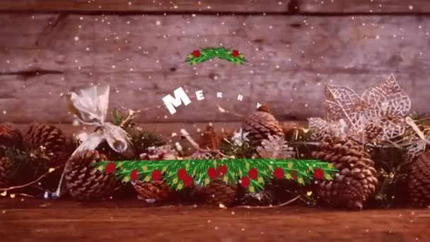 Animation Von Weihnachtsgrüßen Mit Schnee Der Über Die Weihnachtsdekoration Fällt — Stockvideo