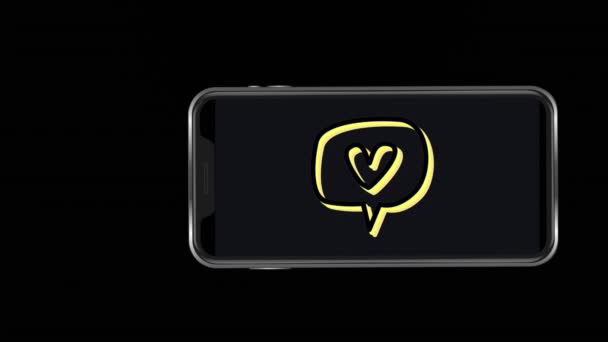 Animatie Van Het Hart Pictogram Smartphone Scherm Sneeuw Vallen Achtergrond — Stockvideo