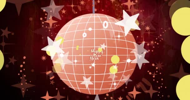 Анимация Поздравительного Новогоднего Текста Белом Цвете Звездами Над Розовым Зеркальным — стоковое видео