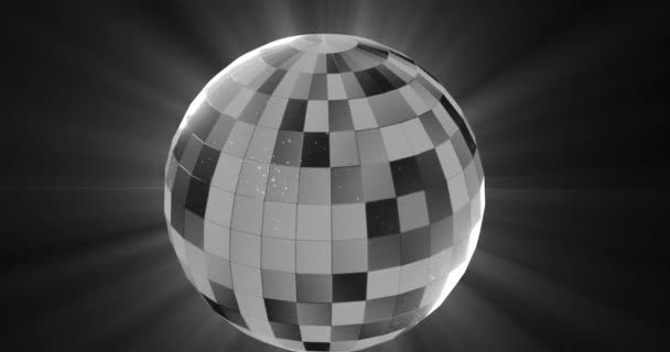 Animation Monochrome Rotating Mirrorball Lights Black Background Celebration Party Music — Stock Video