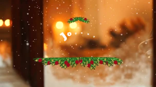 Animatie Van Kerstseizoenen Begroetingen Met Sneeuw Vallen Kerstversieringen Kerstmis Traditie — Stockvideo