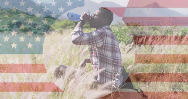 Animation Flaggan Amerikas Förenta Stater Och Fjärde Juli Text Över — Stockvideo