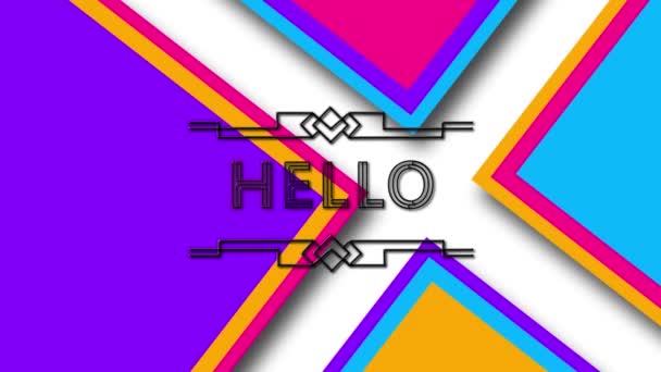 Animation Hello Text Yellow Neon Sign Four Colours White Social — Stock Video