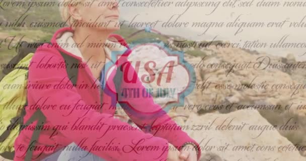 Animation Des Etats Unis Juillet Jour Indépendance Sur Femme Caucasienne — Video