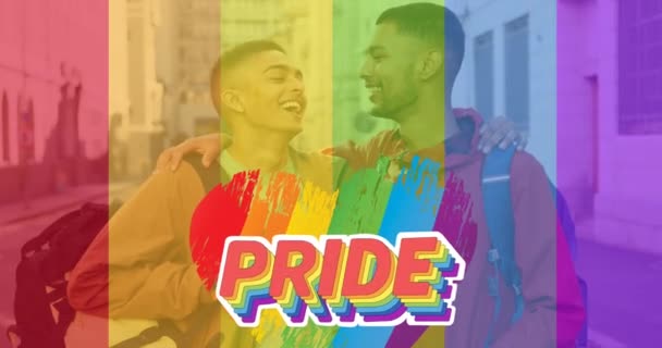 Animation Pride Text Rainbow Flag Happy Male Gay Couple Equality — Stock Video