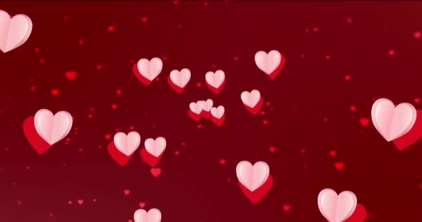 Animation Red Pink Hearts Floating Red Background Valentine Day Love — Stock Video