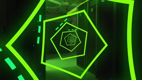 Animation Green Hexagons Computer Servers Digital Interface Cloud Computing Concept — Stock Video