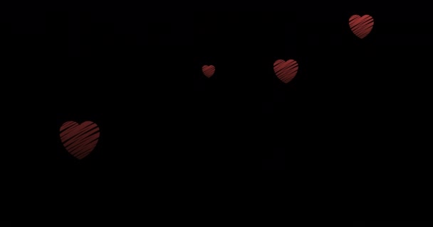 Animation Cœurs Roses Bleus Déplaçant Sur Fond Noir Valentines Amour — Video