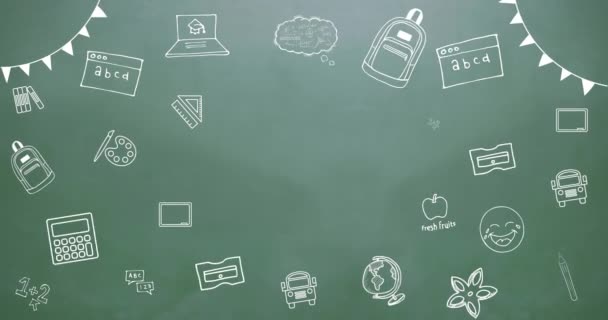 黒板に学校の項目についての幸せな代替日のテキストのアニメーション 1月2日の代替日と銀行休日の概念デジタルで生成されたビデオ — ストック動画