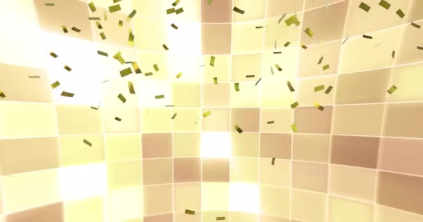 Animación Confeti Dorado Sobre Pared Luces Parpadeantes Marrones Amarillas Celebración — Vídeos de Stock