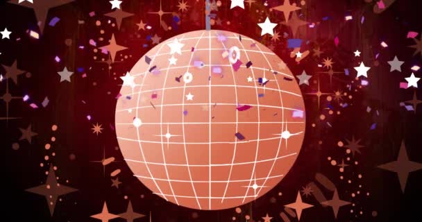 白色圣诞明星的动画和粉红新年糖果与粉红镜面球在黑色 圣诞节 庆祝活动 派对和季节性活动的概念数字化制作的视频 — 图库视频影像