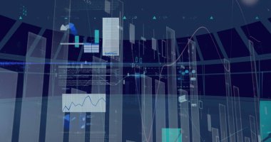 Bilgisayar sunucuları üzerinde istatistik ve veri işleme resmi. dijital arayüz, bulut hesaplama konsepti ve teknoloji konsepti dijital olarak oluşturulmuş görüntü.