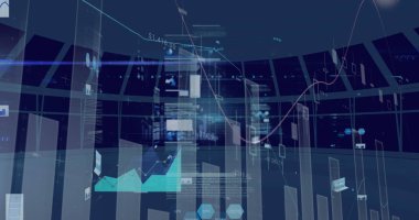 Bilgisayar sunucuları üzerinde istatistik ve veri işleme resmi. dijital arayüz, bulut hesaplama konsepti ve teknoloji konsepti dijital olarak oluşturulmuş görüntü.