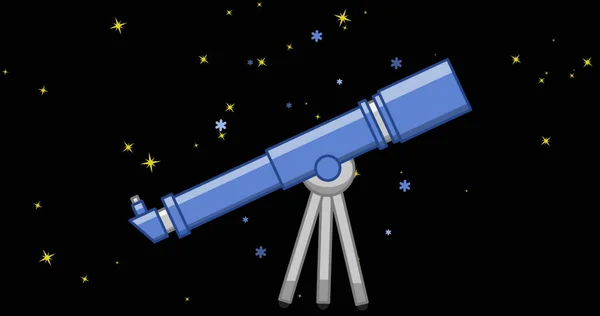蓝色望远镜在黑色背景的恒星上的图像 空间和天文学概念数字生成的图像 — 图库照片