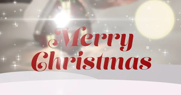 Kompozycja Świątecznego Powitania Oświetlonym Domem Tle Zimą Święta Bożego Narodzenia — Zdjęcie stockowe