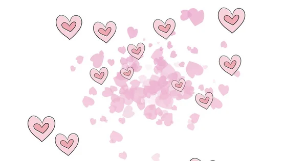 Beyaz Arka Planda Yüzen Pembe Kalplerin Görüntüsü Sevgililer Günü Aşk — Stok fotoğraf