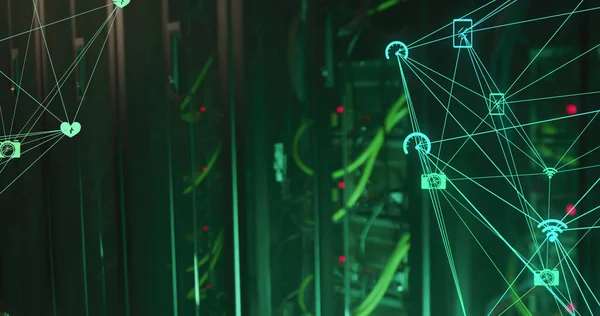 Bild Nätverk Anslutningar Över Grönt Ljus Datorservrar Databehandling Cloud Computing — Stockfoto