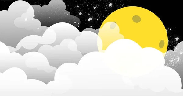 数字生成的黄月图像在夜间云层与复制空间 自然和恐怖概念之间的神圣距离 — 图库照片