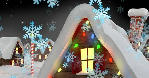 Imagen Generada Digitalmente Casa Iluminada Decorada Con Copos Nieve Por — Foto de Stock