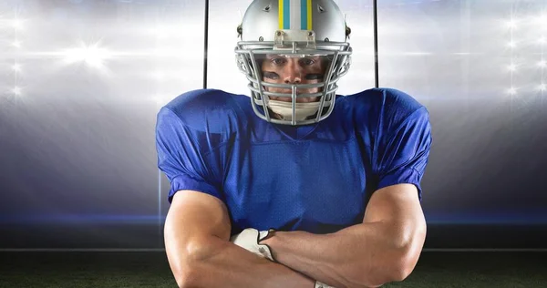 Portrait Confident Young Muscular Male Athlete Wearing American Football Clothing — Stock Photo, Image