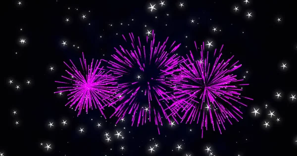 星空の下で爆発するピンクのクリスマスと新年の花火のイメージ クリスマス お祝い パーティー 伝統の概念がデジタルで生成されたイメージ — ストック写真