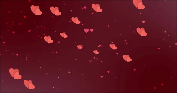 Зображення Червоних Сердець Рухаються Червоному Тлі Валентинки Любов Романтика Концепція — стокове фото