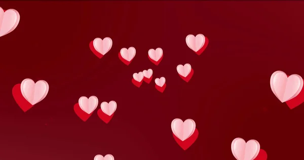 Afbeelding Van Rode Roze Harten Zwevend Rode Achtergrond Valentijnsdag Liefde — Stockfoto