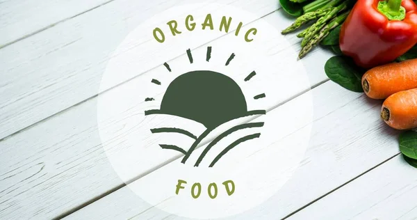 High Angle View Organic Food Symbol Text Fresh Vegetables White — Stock Photo, Image