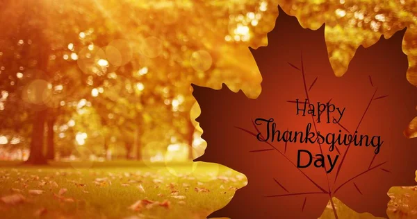 秋天树木的复合形象与快乐感恩的文字 与复制的空间 感恩节庆祝活动 传统和秋季概念 — 图库照片