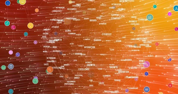 Digitálisan Generált Kép Globális Kapcsolatok Szöveges Narancssárga Háttér Globális Kommunikáció — Stock Fotó