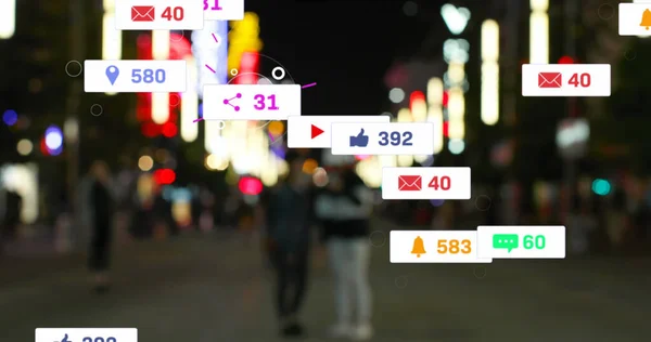 Immagine Icone Dei Social Media Numeri Fuori Fuoco Città Semafori — Foto Stock