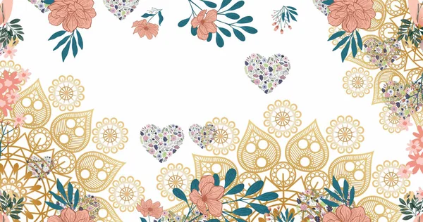 Image Hearts Floral Pattern White Background Colour Pattern Concept Digitally — Stock Photo, Image