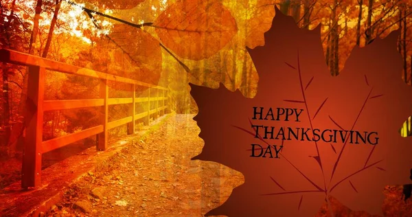 Digital Composite Image Autumn Leaves Happy Thanksgiving Text Copy Space — Stock Photo, Image