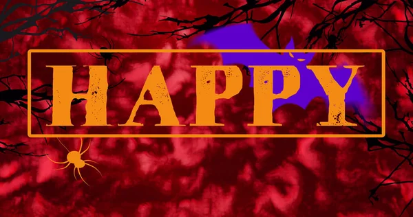 Digital Image Happy Halloween Text Banner Bat Icon Red Background — Stock Photo, Image