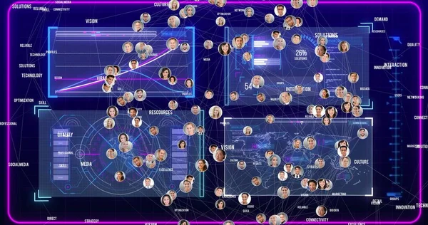 Sammansatt Bild Multiraser Med Anslutningar Mot Digitalt Gränssnitt Globalt Kommunikations — Stockfoto