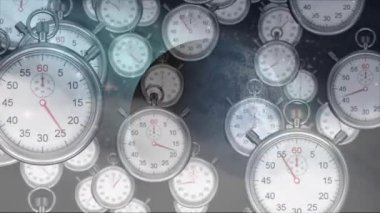 Dünya ve uzayın saatlerin akışı üzerindeki animasyonu. küresel alan, çevre ve zaman kavramı dijital olarak oluşturulmuş video.