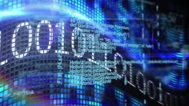 İkili kodlama ve veri işleme animasyonu. küresel veri işleme ve dijital arayüz konsepti dijital olarak oluşturulmuş video.