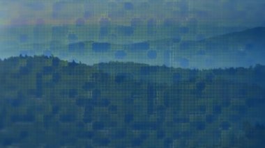 Arazi üzerinde veri işleme ağı animasyonu. küresel bilim, araştırma, bağlantılar ve dijital olarak oluşturulan veri işleme konsepti.