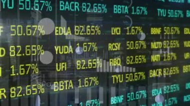 İstatistik ve finansal veri işleme animasyonu. küresel iş, veri işleme, dijital arayüz ve bağlantılar konsepti dijital olarak oluşturulmuş video.