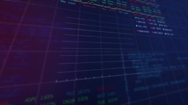 Kemerle ilgili istatistik ve finansal veri işleme animasyonu. küresel iş, finans ve veri işleme kavramı dijital olarak oluşturulmuş video.