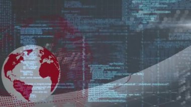 Dünya ve ızgara üzerinde veri işleme animasyonu. küresel veri işleme ve teknoloji konsepti dijital olarak oluşturulmuş video.