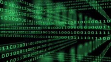 İkili kodlama üzerine veri işleme animasyonu. küresel veri işleme ve dijital arayüz konsepti dijital olarak oluşturulmuş video.