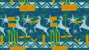 Ren geyiği simgeleri, geleneksel mavi noel şablonunda noel hediyesi simgelerinde kusursuz şekildedir. Noel şenliği ve kutlama konsepti