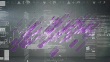 Şehir manzarası üzerinde istatistik ve veri işleme animasyonu. küresel bağlantılar ve veri işleme konsepti dijital olarak oluşturulmuş video.
