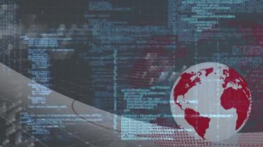 Dünya ve ızgara üzerinde veri işleme animasyonu. küresel veri işleme ve teknoloji konsepti dijital olarak oluşturulmuş video.