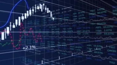Şebeke üzerinde istatistik ve finansal veri işleme animasyonları. küresel iş, finans ve veri işleme kavramı dijital olarak oluşturulmuş video.