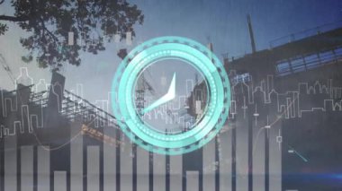 Saatin hareketli animasyonu, istatistik ve veri işleme sistemi üzerinde. küresel bağlantılar ve veri işleme konsepti dijital olarak oluşturulmuş video.